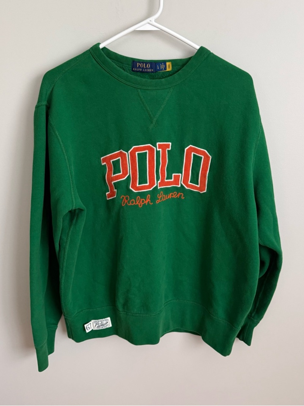 Polo Ralph Lauren College Green Spellout Crewneck Sweatshirt Size Large Orange